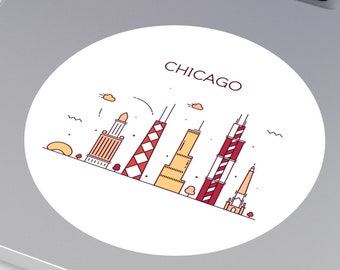 CHICAGO ILLINOIS City Skyline Travel Round Water Resistant Vinyl Sticker Indoor Outdoor Car Decal Laptop Sticker Water Bottle Sticker