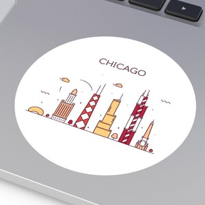 CHICAGO ILLINOIS City Skyline Travel Round Water Resistant Vinyl Sticker Indoor Outdoor Car Decal Laptop Sticker Water Bottle Sticker