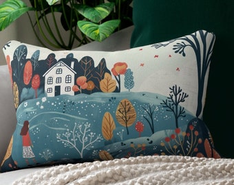 Scandinavian Spring Floral Landscape Scene 20 x 14 Inch Spun Polyester Lumbar PILLOW + COVER Nordic Home Decor Gift