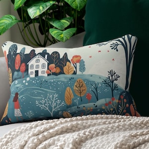 Scandinavian Spring Floral Landscape Scene 20 x 14 Inch Spun Polyester Lumbar PILLOW + COVER Nordic Home Decor Gift