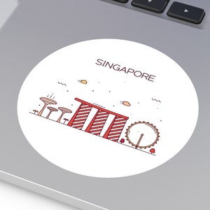 SINGAPORE City Skyline Travel Adesivo rotondo in vinile resistente all'acqua Adesivo per auto per interni ed esterni Adesivo per laptop Adesivo per bottiglia d'acqua