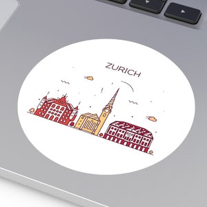ZURICH SWITZERLAND City Skyline Swiss Round Water Resistant Vinyl Sticker Indoor Outdoor Car Decal Laptop Sticker Water Bottle Sticker