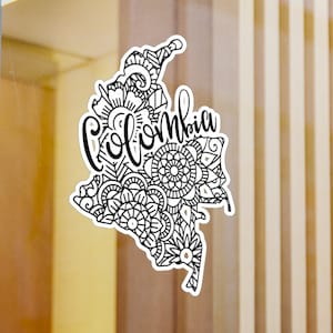 COLOMBIA Country Outline Boho Mandala Pattern Kiss-Cut Vinyl Decals Indoor Outdoor Colombian Car Sticker Laptop Decal Water Bottle Sticker