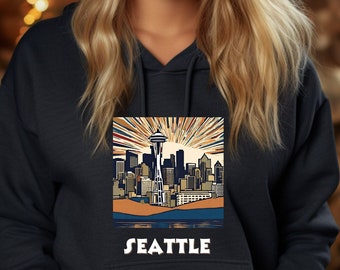 SEATTLE WA Washington Space Needle unissex Gildan Heavy Blend™ moletom com capuz gráfico pulôver com capuz