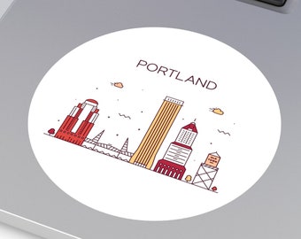 PORTLAND OREGON City Skyline Travel Round resistente al agua pegatina de vinilo interior al aire libre coche calcomanía portátil pegatina botella de agua pegatina