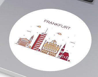 FRANKFURT DEUTSCHLAND Stadt Skyline Reise Rund Wasserabweisend Vinyl Aufkleber Indoor Outdoor Auto Aufkleber Laptop Aufkleber Wasserflasche Aufkleber
