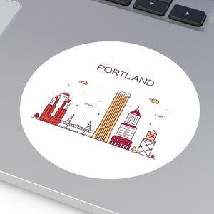 PORTLAND OREGON Stadt Skyline Reise Runde wasserfest Vinyl Aufkleber Indoor Outdoor Auto Aufkleber Laptop Aufkleber Wasserflasche Aufkleber