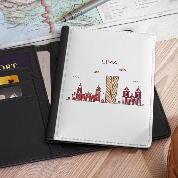 Lima Peru Skyline Minimalist PASSPORT WALLET Faux Leather RFID Blocking Passport Cover International Travel Accessory Peruvian Gift