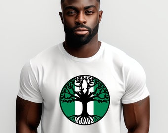 ナイジェリア国旗 家系図 ルーツ ナイジェリアの伝統 祖先の誇り ユニセックス ジャージ 半袖 グラフィック Tシャツ