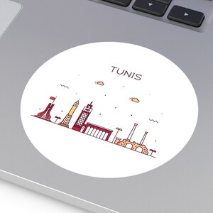 TUNIS TUNISIA City Skyline Travel Round Water Resistant Vinyl Sticker Indoor Outdoor Car Decal Laptop Sticker Water Bottle Sticker