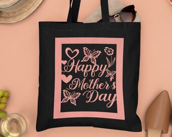 PERSONALIZED Mother's Day Mom Graphic Custom Gift 15 x 16 Inch Natural Cotton Canvas Tote Bag Shopping Bag Book Bag