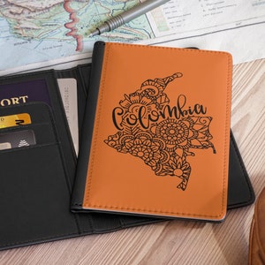 Colombia Country Outline Boho Mandala Pattern PASSPORT WALLET Cuero sintético Bloqueo RFID Cubierta de pasaporte Accesorio de viaje internacional Regalo