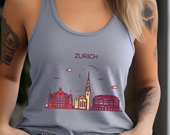 ZÜRICH SCHWEIZ Stadt Skyline Ansicht Ideal taillierter Racerback Tank Schweizer Reise Grafik Minimalist Soop Neck Tank Active Yoga Top