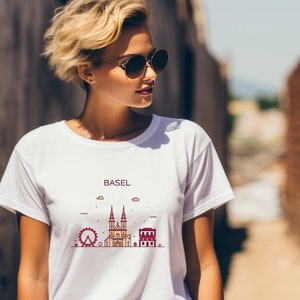 BASEL SWITZERLAND City Skyline Europe Travel Swiss Family Roots Heritage Ancestry Pride Unisex Jersey Short Sleeve Graphic Tee T-Shirt
