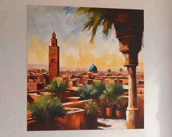 MARRAKECH MOROCCO Textured Watercolor Matte Poster Square Wall Art 4 Sizes Moroccan Travel Wall Decor
