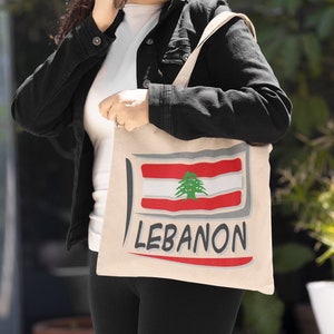 LEBANON Flag Cotton Canvas 15 x 16 Inch Tote Bag Lebanese Country Pride Heritage Ancestry Family Roots Shopping Bag Book Bag