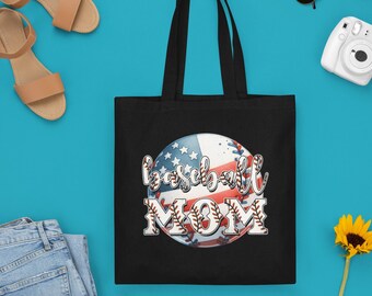 GEPERSONALISEERDE Moederdag Baseball Mom Grafisch Custom Gift 15 x 16 Inch Zwart Katoenen Canvas Tote Bag Boodschappentas Boekentas