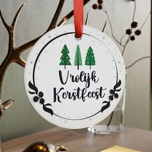 VROLIJK KERSTFEEST, Dutch Christmas, Netherlands Holland White Acrylic Ornament, Personalized Gift, Christmas Tree Ornament, Holiday Decor