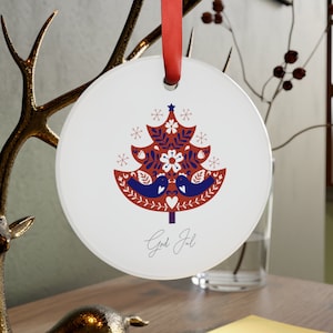 GOD JUL Merry Christmas Norway Sweden, Glossy Round Acrylic Holiday Ornament, Personalized Gift, Christmas Tree Ornament, Sverige Norge Gift