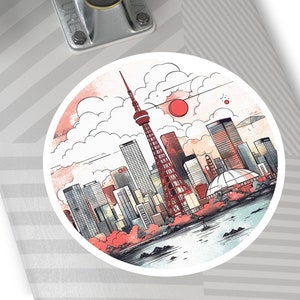 TOKYO JAPAN City Skyline Travel Round Water Resistant Vinyl Sticker Indoor Outdoor Car Decal Laptop Sticker Water Bottle Sticker