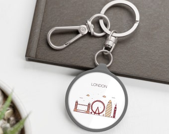 LONDON ENGLAND City Skyline UK Travel Round Acrylic Metal Keyring Tag Baggage Backpack Tag Keychain Zipper Charm Travel Accessory Gift