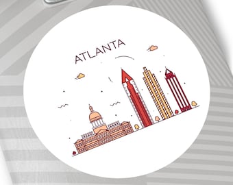 ATLANTA GEORGIA City Skyline Travel Round resistente al agua pegatina de vinilo interior al aire libre coche calcomanía portátil pegatina botella de agua