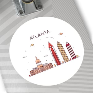 ATLANTA GEORGIA City Skyline Travel Round Water Resistant Vinyl Sticker Indoor Outdoor Car Decal Laptop Sticker Water Bottle Sticker