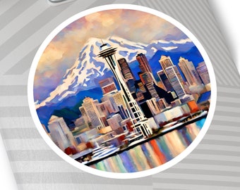 SEATTLE WASHINGTON City Skyline Travel Round Water Resistant Vinyl Sticker Indoor Outdoor Car Decal Laptop Sticker Water Bottle Sticker
