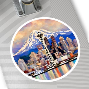 SEATTLE WASHINGTON City Skyline Travel Round Water Resistant Vinyl Sticker Indoor Outdoor Car Decal Laptop Sticker Water Bottle Sticker