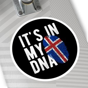 ICELAND DNA Icelandic Heritage Ancestry Round Water Resistant Vinyl Sticker Indoor Outdoor Car Decal Laptop Sticker Water Bottle Sticker