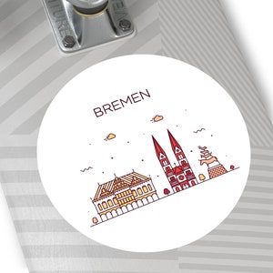 BREMEN GERMANY City Skyline Travel Round Water Resistant Vinyl Sticker Indoor Outdoor Car Decal Laptop Sticker Water Bottle Sticker