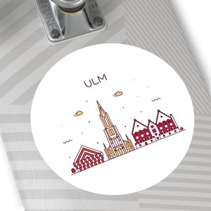 ULM GERMANY City Skyline Travel Round Water Resistant Vinyl Sticker Indoor Outdoor Car Decal Laptop Sticker Water Bottle Sticker