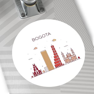 BOGOTA COLOMBIA City Skyline Travel Round Water Resistant Vinyl Sticker Indoor Outdoor Car Decal Laptop Sticker Water Bottle Sticker