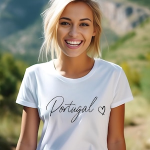 PORTUGAL Minimalist Script Heart Portuguese Family Tree Roots Heritage Ancestry Pride Unisex Jersey Short Sleeve Graphic Tee T-Shirt