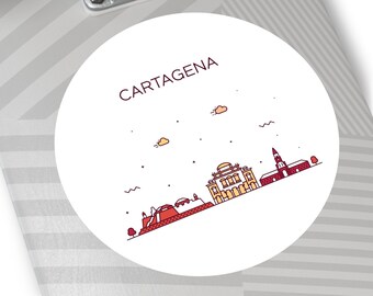 CARTAGENA COLOMBIA City Skyline Travel Round Water Resistant Vinyl Sticker Indoor Outdoor Car Decal Laptop Sticker Water Bottle Sticker
