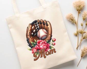 BASEBALL MOM 母の日 母性グラフィック カスタムギフト 15 x 16 インチ ナチュラルコットンキャンバス トートバッグ ショッピングバッグ ブックバッグ