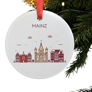 MAINZ GERMANY City Skyline, German Travel White Acrylic Ornament, Personalized Gift, Christmas Tree Ornament, Holiday Decoration
