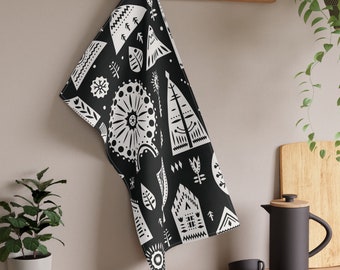 18 x 30 Inch Kitchen Tea Towel Polyester or Cotton Twill Nordic Black and White Christmas Holiday Pattern Scandinavian Home Decor