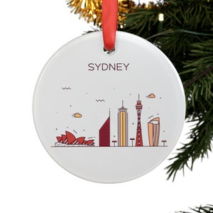 SYDNEY AUSTRALIA City Skyline, Australian Aussie Travel White Acrylic Ornament, Personalized Gift, Christmas Tree Ornament, Holiday Decor