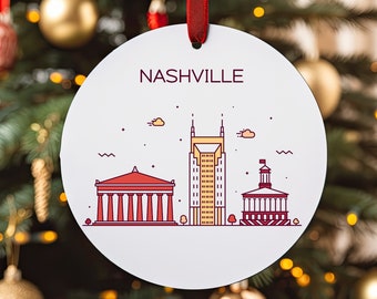 NASHVILLE TENNESSEE City Skyline, American Travel White Acrylic Ornament, Personalized Christmas Tree Ornament, Holiday Decor Gift