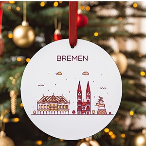 BREMEN DEUTSCHLAND Stadt Skyline, deutsche Reise weiß Acryl Ornament, personalisiertes Geschenk, Weihnachtsbaum Ornament, Urlaub Dekoration