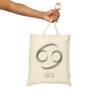 CANCER Zodiac Sign Cotton Canvas 15 x 16 Inch Tote Bag Minimalist Astrology Sign Shopping Bag Book Bag