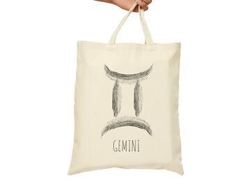 GEMINI Zodiac Sign Symbol Cotton Canvas 15 x 16 Inch Tote Bag Minimalist Astrology Sign Shopping Bag Book Bag