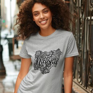 NIGERIA Country Outline Mandala Unisex Softstyle T-Shirt Gildan Boho Graphic Cotton Crew Neck Tee Nigerian Gift Eco Friendly Clothing
