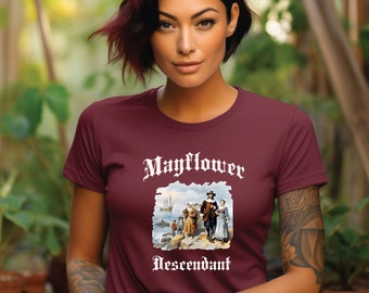 MAYFLOWER Descendant Pilgrim Thanksgiving American Family History Heritage Ancestry Pride Unisex Jersey Short Sleeve Graphic Tee T-Shirt