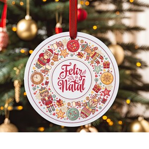 Feliz Natal Portugal, Portuguese Christmas Round Acrylic Ornament, Personalized Gift, Christmas Tree Ornament, Holiday Decoration