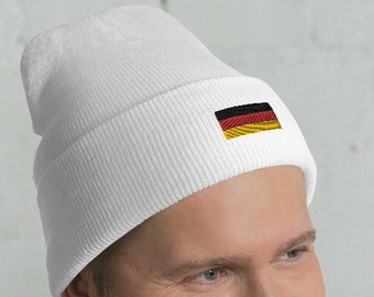 GERMANY Flag Embroidered Unisex Acrylic Cuffed Beanie German Heritage  Ancestry Pride Winter Hat Multiple Colors