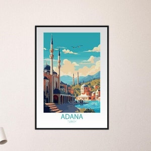ADANA TURQUÍA Impresión de arte de viaje turco Papel mate premium Madera de pino Póster enmarcado Arte ecológico