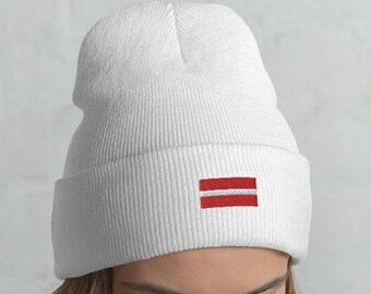 Bandera de LETON BORDADA Unisex Gorro con puños de acrílico Patrimonio letón Orgullo Nacionalidad Ascendencia Sombrero de invierno Múltiples colores