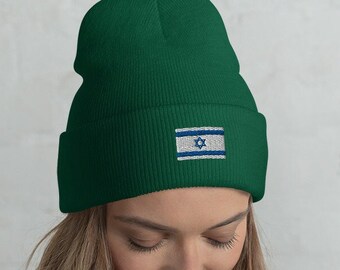 ISRAEL-Flagge BESTICKT Unisex-Acryl-Manschettenmütze israelischen Erbe Nationalität Stolz Wintermütze Mehrere Farben
